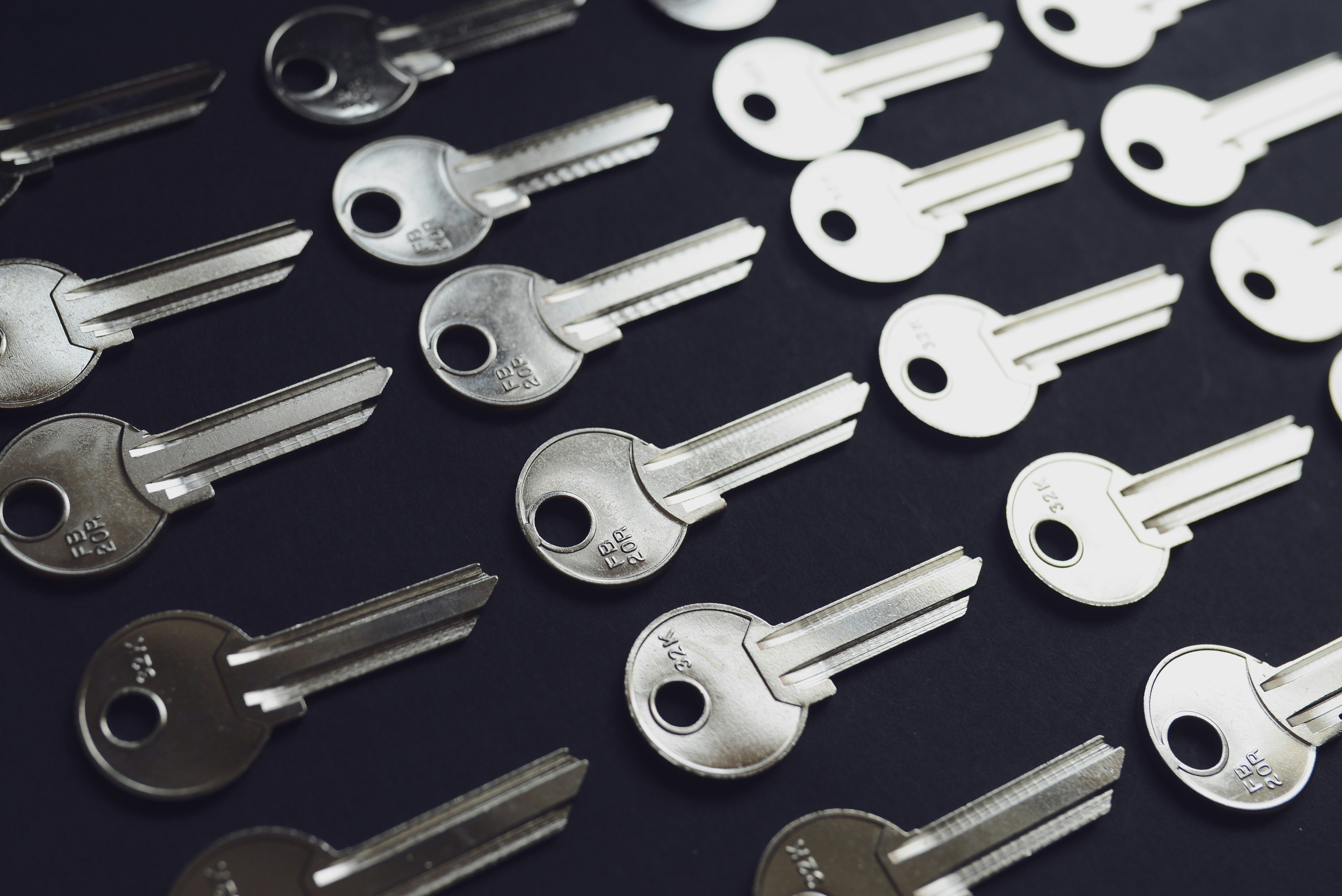 Silver blank keys ready for key duplication at A-1 Locksmith Shop in Brownwood TX